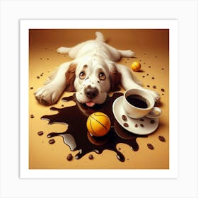 Dog With Coffee Art Print