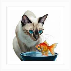 Cat And Goldfish Art Print