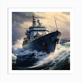 Ship In Rough Seas Art Print