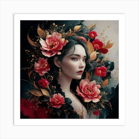 Chinese Woman With Flowers Art Print