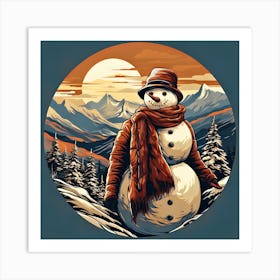 Snowman In The Mountains 4 Art Print