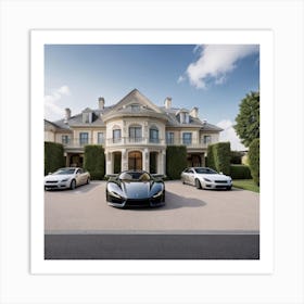 Luxury Cars Parked under a Million Dollar Mansion! Art Print