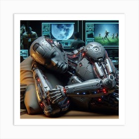 Robot Sleeping In The Office Art Print