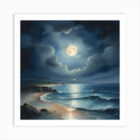 Full Moon At The Beach Art Print