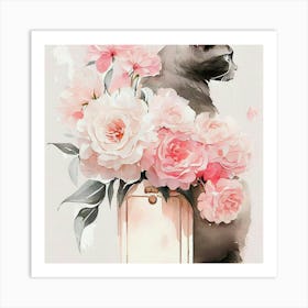 Cat With Roses 3 Art Print