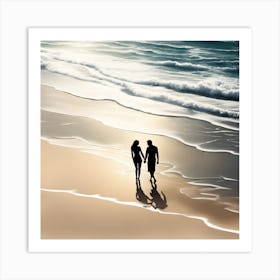 Couple Walking On The Beach Art Print