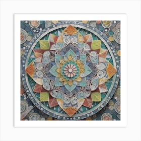 Firefly Beautiful Modern Intricate Floral Yin And Yang Japanese Mosaic Mandala Pattern In Gray, And (5) Art Print