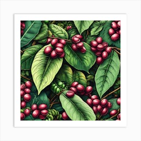 Coffee Berries Seamless Pattern 1 Art Print