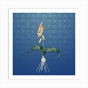 Vintage Watsonia Botanical on Bahama Blue Pattern Art Print