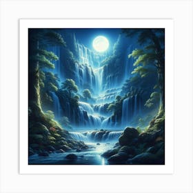 Waterfall At Night 5 Art Print