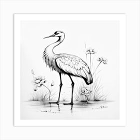 Crane In Water Art Print