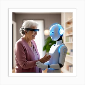 Elderly Woman With A Robot Art Print