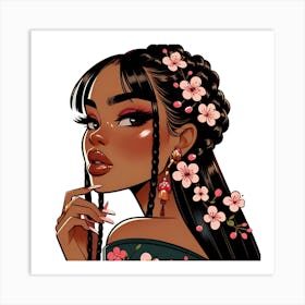 Black Girl With Flowers Art Print