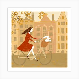 Amsterdam Girl Riding A Bicycle illustartion Art Print