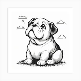 Line Art bulldog dog 3 Art Print