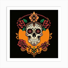 Sugar Skull With Flowers Art Print