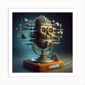 A Vintage Microphone Robot, Digital Art Art Print