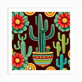 Mexican Cactus Pattern 17 Art Print