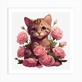 Kitten With Roses 3 Art Print