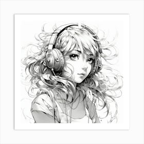 Anime Girl With Headphones 8 Art Print