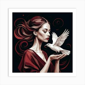 Dove with red hair 1 Art Print