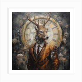 Deer With Clock Art Print