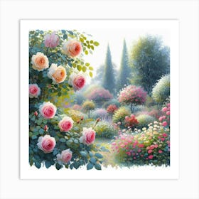 Rose Garden, Acrylic Style Painting 4 Art Print