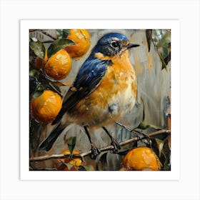 Bluebird On Oranges 1 Art Print