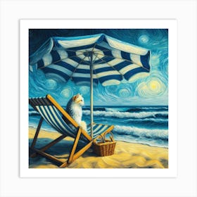 Cat Under The Blue Umbrella Art Print