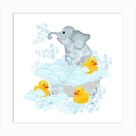 Elephant in bathtub Art Print