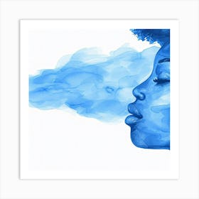 Blue Watercolor Girl Blowing Smoke Art Print