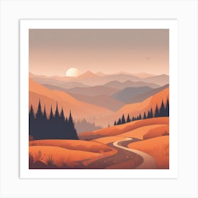 Misty mountains background in orange tone 100 Art Print