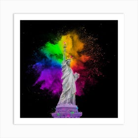 Statue Of Liberty With Rainbow Powder Art Print