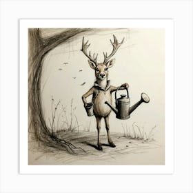 Deer Watering Can 2 Art Print