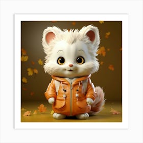 Cute Cat In Orange Jacket Art Print