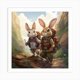 Two Rabbits With Backpacks Art Print