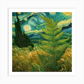 Van Gogh style, Green fern 2 Art Print