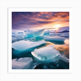 Icebergs At Sunset 39 Art Print