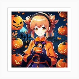 sexy anime girl with pumpkins 1 Art Print