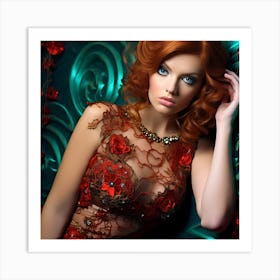 Beautiful Woman In Red Dress Photo Art Print