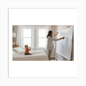 Woman Writing On A Whiteboard Art Print