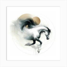 Creative Minimal Horse In Circles Color Illustration 1 Art Print