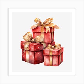 Watercolor Christmas Gift Boxes Art Print