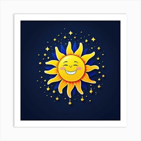 Lovely smiling sun on a blue gradient background 8 Art Print