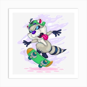 Raccoon Skateboarding Art Print