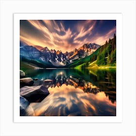 Sunset Mountain Lake 2 Art Print