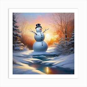 Snowman In The Snow Art Print