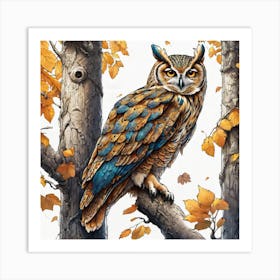 Owl In Autumn 1 Art Print