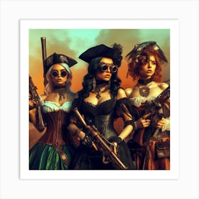 Steampunk Girls With Guns Art Print