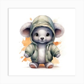 Watercolour Cartoon Koala In A Hoodie 2 Art Print